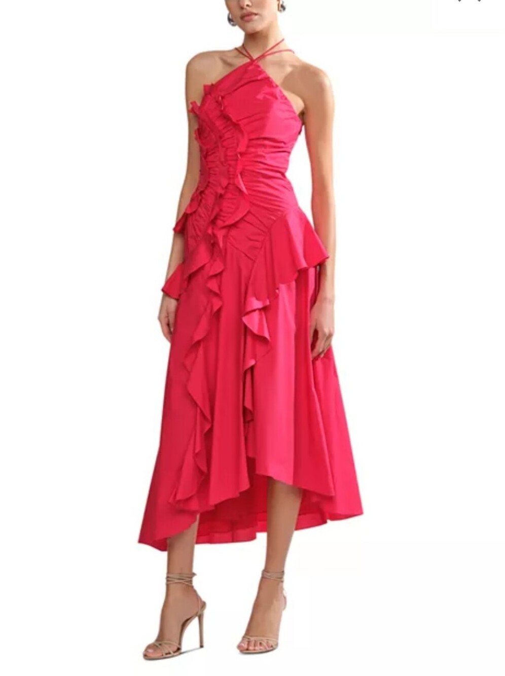AMUR Red Ottavia Ruffled Halter Dress Size 2